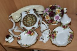 EIGHT PIECES OF ROYAL ALBERT OLD COUNTRY ROSES GIFT WARES, comprising a push button telephone (