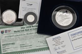 THREE COINS, to include a boxed 'Westminster' 2oz Silver Concordes Last Flight Commemorative with