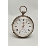 AN EARLY 20TH CENTURY SILVER OPEN FACE POCKET WATCH, key wound, round white dial signed 'Fattorini &