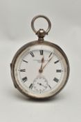 AN EARLY 20TH CENTURY SILVER OPEN FACE POCKET WATCH, key wound, round white dial signed 'Fattorini &