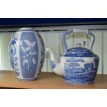 A LARGE COPELAND 'SPODE'S TOWER' KETTLE AND A SPODE 'BRITISH FLOWERS' VASE, the latter a limited