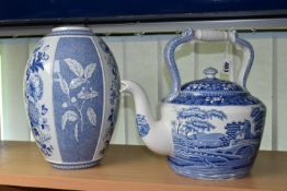 A LARGE COPELAND 'SPODE'S TOWER' KETTLE AND A SPODE 'BRITISH FLOWERS' VASE, the latter a limited
