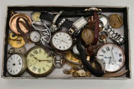 AN ASSORTMENT OF WATCHES, a selection of pocket watches, wristwatches and watch parts, names to
