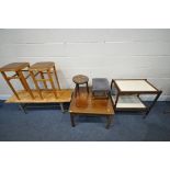 A SELECTION OF OCCASIONAL FURNITURE, to include a mid-century teak tea trolley, a mid-century