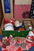 THREE BOXES OF CHRISTMAS TREES AND DECORATIONS, comprising a vintage boxed Walter Grafton & Son Ltd.