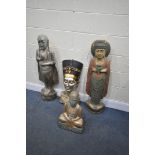 THREE VARIOUS CARVED WOOD BUDDHA STATUE'S, including two standing, one sitting, along with an