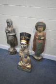 THREE VARIOUS CARVED WOOD BUDDHA STATUE'S, including two standing, one sitting, along with an