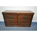 A HEAVY HARDWOOD SIDEBOARD/CHEST OF SIX DRAWERS, length 157cm x depth 57cm x height 90cm (