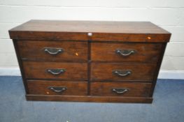 A HEAVY HARDWOOD SIDEBOARD/CHEST OF SIX DRAWERS, length 157cm x depth 57cm x height 90cm (
