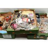 THREE BOXES OF ASSORTED COSTUME JEWELLERY AND ITEMS, to include a large quantity of beaded