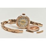 AN EARLY 20TH CENTURY LADYS 9CT GOLD WRISTWATCH, AF manual wind watch, round bi-colour dial,