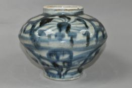 A CERAMIC VASE, of bulbous footed form with painted decoration, possibly Chinese?, height 17.5cm (1)