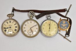 TWO POCKET WATCHES A STOP WATCH AND AN RAF WATCH HEAD, to include a base metal, manual wind, open