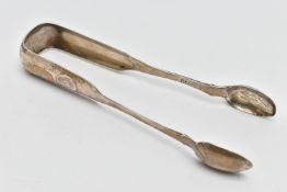 A PAIR OF GEORGIAN SUGAR TONGS, fiddle pattern tongs, hallmarked 'David Gray Dumfries' 1841-1841,