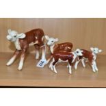 FOUR BESWICK HEREFORD CALVES, each brown and white, comprising model numbers 854, 901B, 1249E and