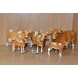 FIVE BESWICK FIGURES OF GUERNSEY CATTLE, comprising Guernsey Bull model no 1441, Guernsey Cow no