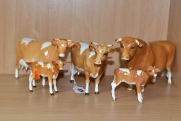 FIVE BESWICK FIGURES OF GUERNSEY CATTLE, comprising Guernsey Bull model no 1441, Guernsey Cow no