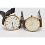 TWO GOLD PLATED GENTS WRISTWATCHES, to include a manual wind 'Garrard' watch, round silver dial