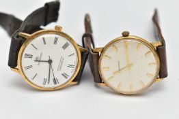 TWO GOLD PLATED GENTS WRISTWATCHES, to include a manual wind 'Garrard' watch, round silver dial