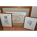 HALELA OMAN (20TH CENTURY) FOUR PEN AND WATERCOLOUR ARABIC SCENES AND PORTRAITS, comprising a Dhow