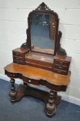 A LATE VICTORIAN WALNUT DUCHESS DRESSING TABLE, with a single mirror, and seven drawers, width 121cm