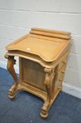 A VICTORIAN STYLE PINE DAVENPORT, with four drawers to each side, width 56cm x depth 57cm x height