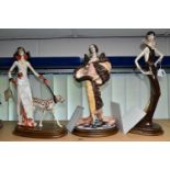 THREE CAPODIMONTE FIGURES BY SANTINI, comprising Leopard Lady, Michelle and Phoebe, each standing on