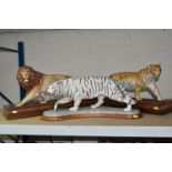 THREE FRANKLIN MINT BIG CAT FIGURINES, comprising a white tiger 'White Majesty', Bengal tiger 'On