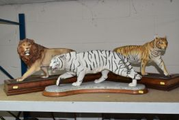 THREE FRANKLIN MINT BIG CAT FIGURINES, comprising a white tiger 'White Majesty', Bengal tiger 'On