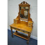 AN EDWARDIAN SATINWOOD DRESSING TABLE, with a single mirror and drawers, width 97cm x depth 49cm x