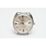 AN OMEGA AUTOMATIC, SEAMASTER COSMIC WATCH HEAD, round silver dial, baton markers, date window at