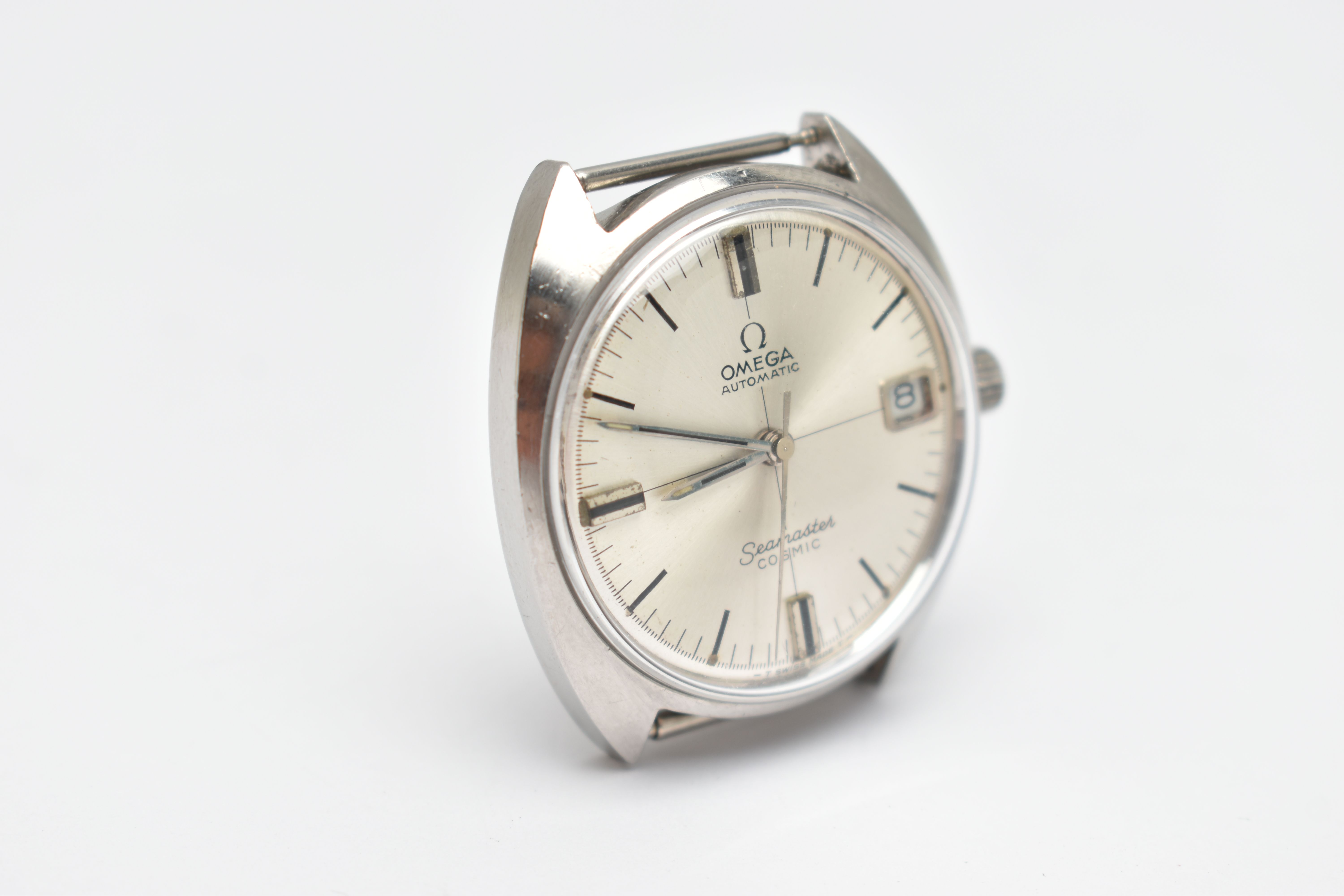 AN OMEGA AUTOMATIC, SEAMASTER COSMIC WATCH HEAD, round silver dial, baton markers, date window at - Image 2 of 5