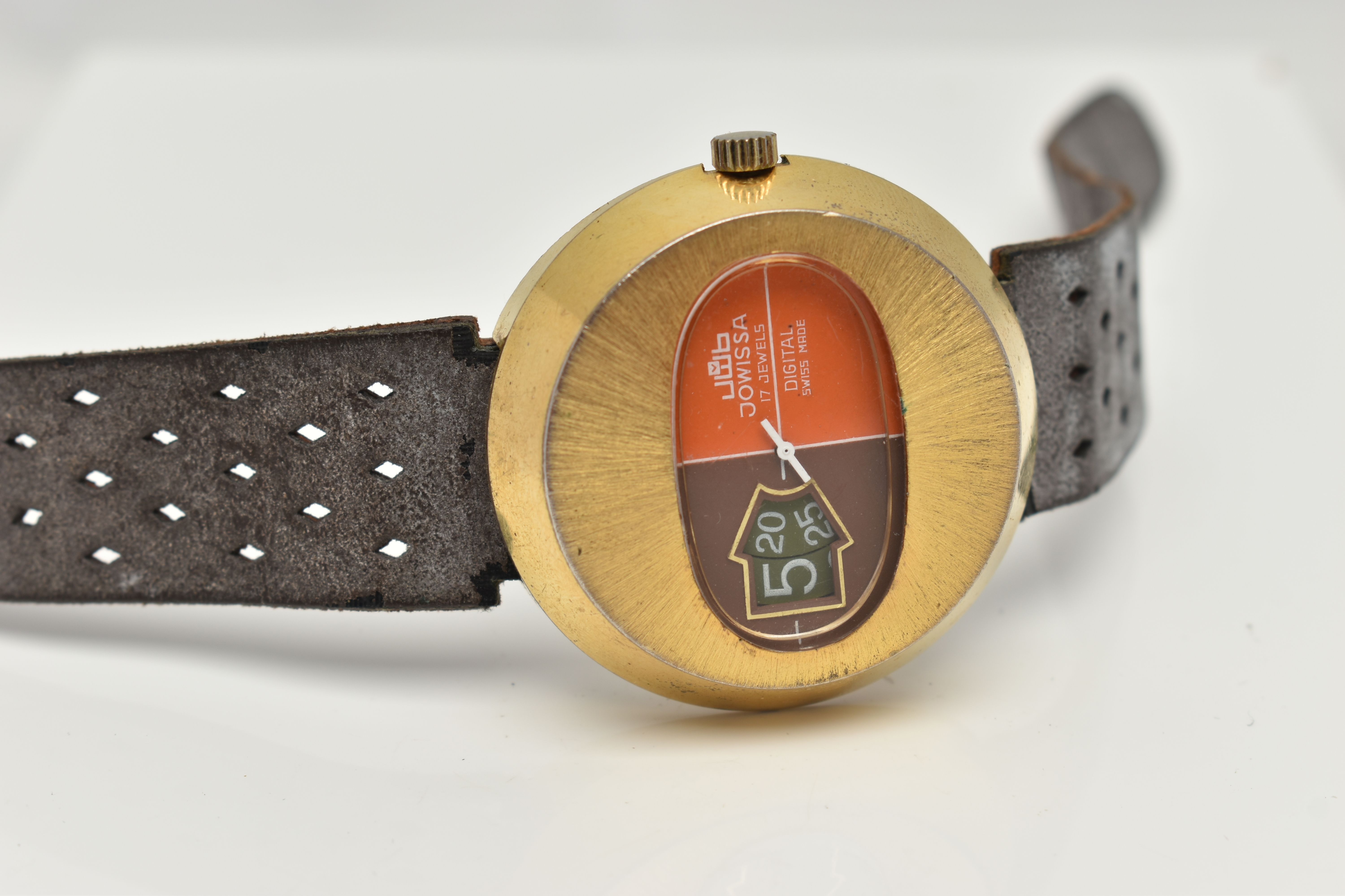 A VINTAGE JOWISSA DIGITAL WRISTWATCH, brown and orange dial with white hands, date window, the - Image 4 of 6