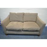 A UNBRANDED BROWN UPHOLSTERED TWO SEATER SETTEE, length 181cm x depth 98cm x height 76cm (