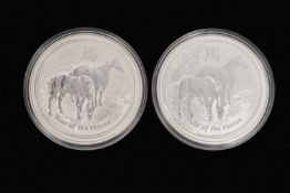 TWO 1OZ SILVER 'YEAR OF THE HORSE' COINS, both in a protective capsule, dated 2014, 1oz 999