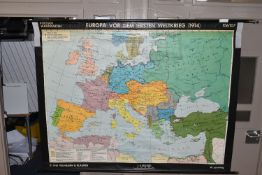 TWO SECOND HALF 20TH CENTURY GERMAN VELHAGEN & KLASING EDUCATIONAL WALL HANGING MAPS OF EUROPE