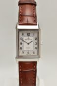 A BOXED JAEGER LE-COULTRE REVERSO CLASSIQUE HAND WOUND WRISTWATCH, silvered dial with Arabic