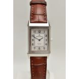 A BOXED JAEGER LE-COULTRE REVERSO CLASSIQUE HAND WOUND WRISTWATCH, silvered dial with Arabic