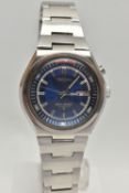 A SEIKO DAY DATE BELL-MATIC WRISTWATCH blue dial with silver colour hourly applied markers, silver