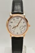 A BOXED YELLOW METAL A.LANGE & SÖHNE POWER RESERVE 1815 UP AND DOWN MANUAL WIND WRISTWATCH,