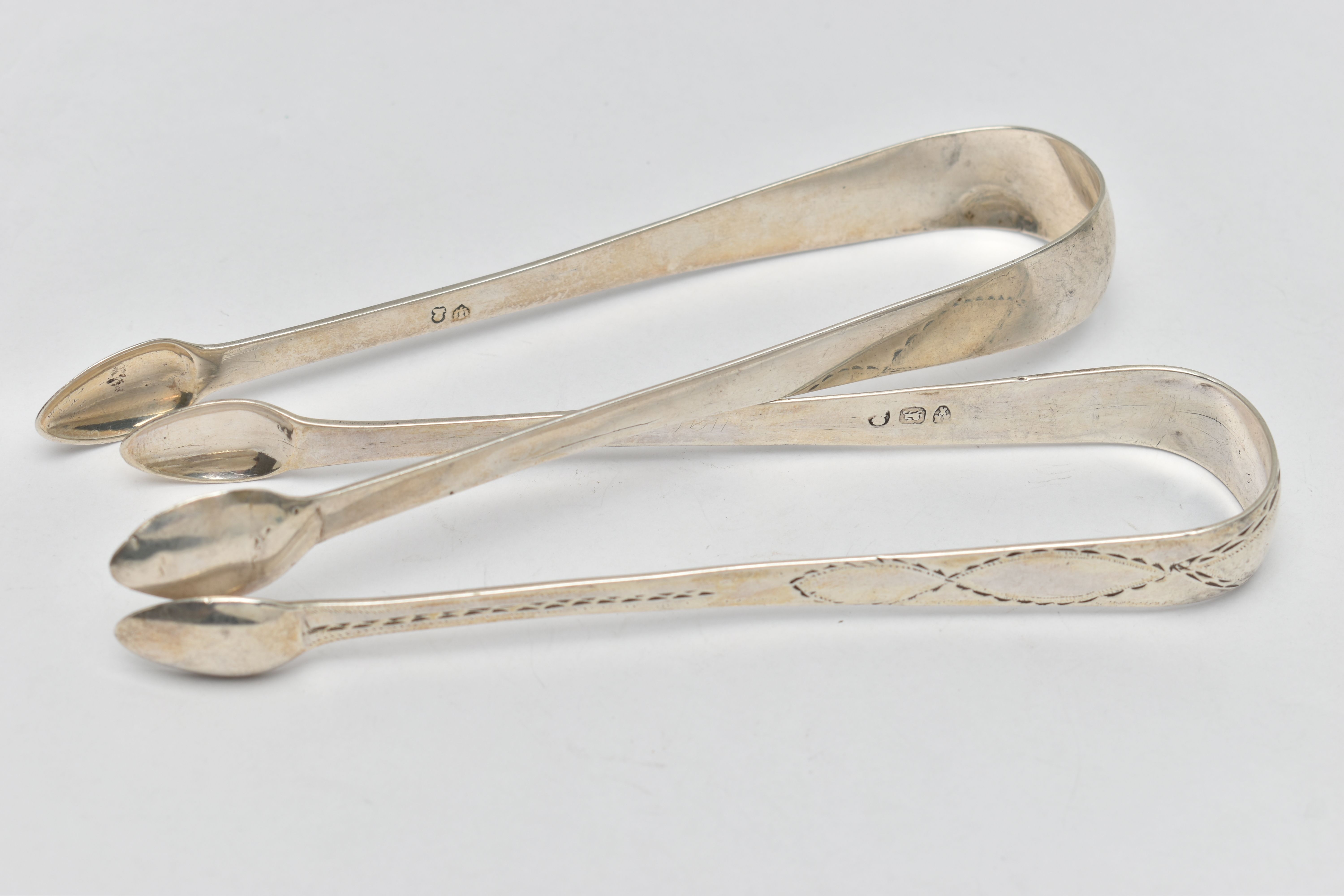 TWO PAIRS OF SILVER SUGAR TONGS, the first pair a plain polished pair of sugar tongs, hallmarked ' - Image 4 of 4