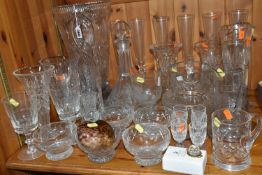 A GROUP OF CUT CRYSTAL, comprising a set of six Waterford sherry glasses, a set of six modern