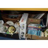 THREE BOXES AND LOOSE CERAMICS, BOOKS, PICTURES AND SUNDRIES, to include Copelands and New Chelsea