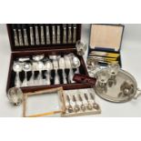 A BOX OF SILVER PLATE, including a forty four piece canteen of Arthur Price Kings pattern EPNS