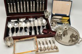 A BOX OF SILVER PLATE, including a forty four piece canteen of Arthur Price Kings pattern EPNS