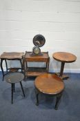 A SELECTION OF OCCASIONAL FURNITURE, to include a Regency rosewood circular tripod table, oak tea