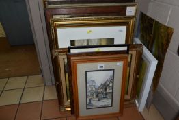A SMALL QUANTITY OF PAINTINGS AND PRINTS ETC, to include a signed Henry Rushbury print 'South