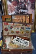 A VINTAGE SUITCASE, FOUR FRAMED PRINTS AND EPHEMERA, to include four framed prints, , thirty seven