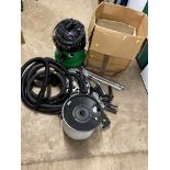 A NUMATIC GEORGE WET DRY VACUUM with two flexible dry and one wet pipes, water collection container,