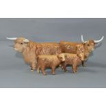 FOUR BESWICK FIGURES OF HIGHLAND CATTLE, comprising Highland Bull model no 2008, Highland Cow no